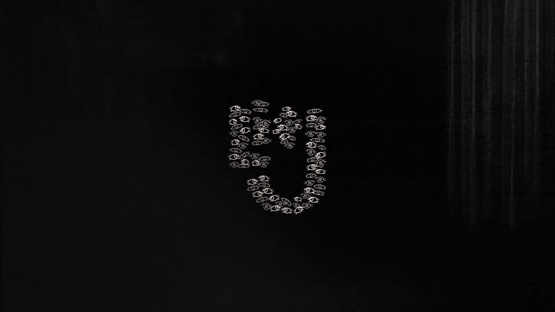 Animated LITJ monogram formed from dozens of tiny hand-drawn blinking eyes on black